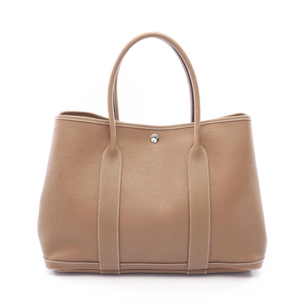 Hermes Garden Party PM Tote Bag Handbag Leather Negonda Women's Gray